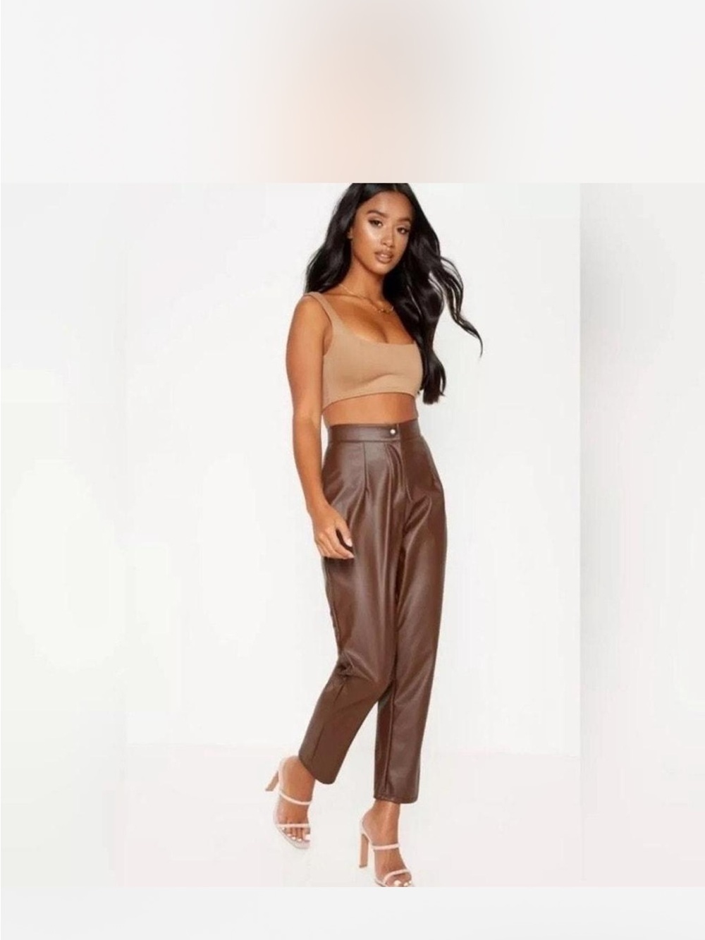 Princess Polly High-Rise Faux Leather Straight-Leg Pants in Chocolate Brown